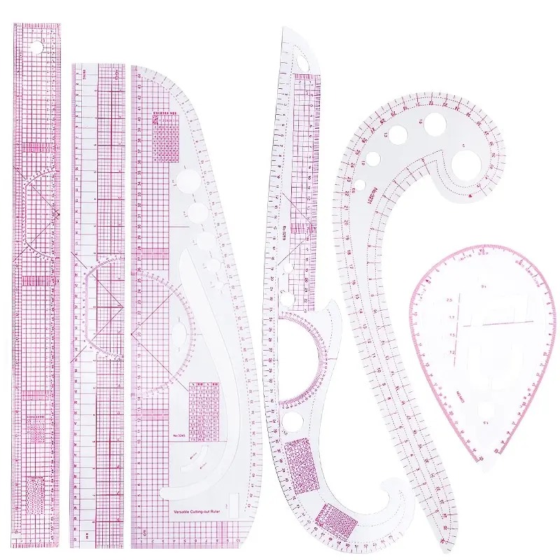 Sewing Gauge Ruler - Régua curva francesa macia, 6 peças,